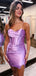 Elegant Purple Spaghetti Straps Pleats Simple Cheap Sheath Short Homecoming Dresses, QB0505