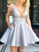 Sexy A-line Deep V-neck Open Back Short Homecoming Dresses, QB0596