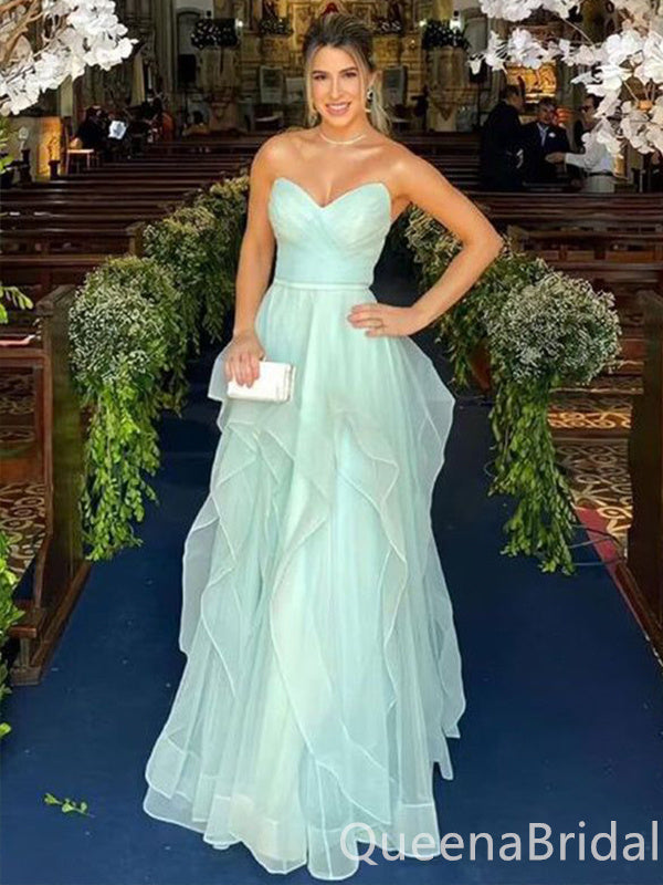 Elegant Mint Green Strapless Sweetheart Evening Gown Maxi Long Formal Dresses Prom Dresses with Ruffles,WGP935