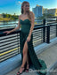 Sexy Green Strapless Lace Appliques Lace up Back Mermaid Side Slit Long Party Dress Long Prom Dresses to Impress ,WGP1428