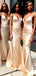 Elegant Champagne Spaghetti Straps V Neck Simple Mermaid Long Cheap Bridesmaid Dresses , BDS0185