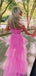 Elegant Pink Spaghetti Strap A-Line  Ruffles Long Prom Dresses,WGP440