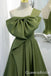 Green A-line One Shoulder Lace Up Back Evening Gown Maxi Long Formal Dresses Prom Dresses with Bow Knot,WGP975