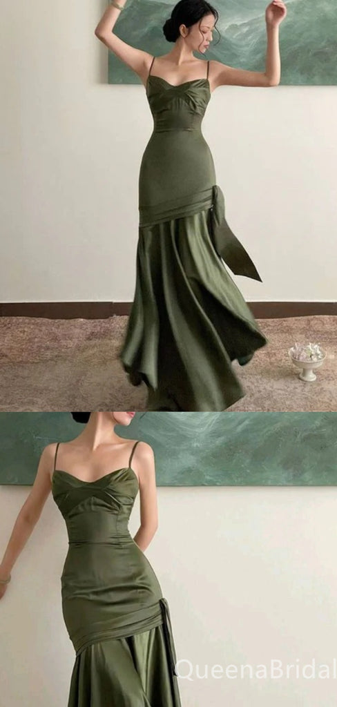 Olive Spaghetti Straps Sweetheart Mermaid Evening Gown Maxi Long Evening Party Prom Dresses ,WGP1003