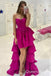 Hot Pink High Low Strapless A-line Layer Evening Gown Long Evening Party Prom Dresses ,WGP1246