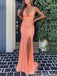 Sexy Shiny Orange Spaghetti Straps V Neck Mermaid Side Slit  Long Prom Dresses ,WGP1601