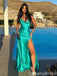 Gorgeous Green A-line Side Slit Long Prom Dresses ,WGP1604