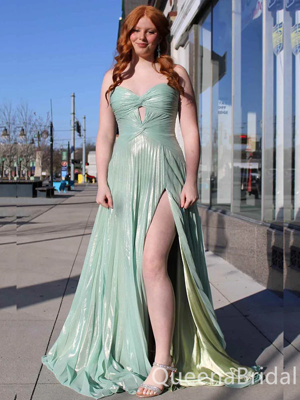 Sexy Strapless Mint Green A-line Sweetheart Side Slit Long Party Dress Long Prom Dresses to Impress ,WGP1429