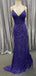 Sparkly Purple Spaghetti Strap Mermaid Sequin Lace Up Back Side Slit Long Prom Dresses,WGP442