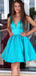 Elegant Blue Pleats Simple Cheap Sheath Short Homecoming Dresses, QB0504