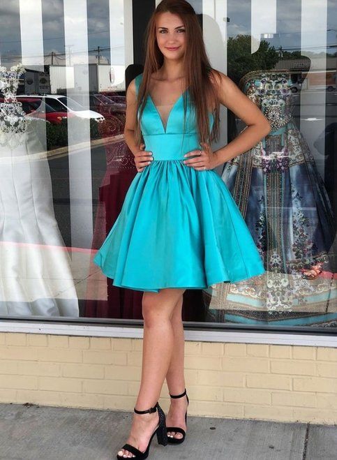 Elegant Blue Pleats Simple Cheap Sheath Short Homecoming Dresses, QB0504