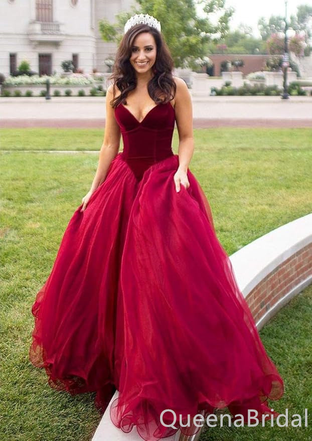 Elegant V-neck A-line Sheer Corset Evening Gown Maxi Long Formal Dresses Prom Dresses with Tulle,WGP937