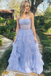 Shiny Spaghetti Straps Lilac Tiered A-line Long Party Dress Long Prom Dresses to Impress ,WGP1430