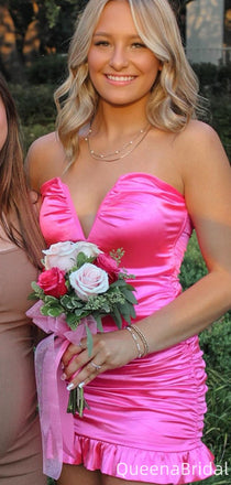 Elegant Strapless Notched Sheath Short Mini Homecoming Dress,QB0997