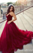 Elegant V-neck A-line Sheer Corset Evening Gown Maxi Long Formal Dresses Prom Dresses with Tulle,WGP937