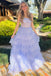 Shiny Spaghetti Straps Lilac Tiered A-line Long Party Dress Long Prom Dresses to Impress ,WGP1430