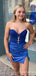 Royal Blue Mermaid Strapless Lace Appliques Graduation Party Short Homecoming Dresses,QB0753