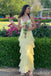 Elegant Light Yellow Sheath Tiered Long Prom Dresses ,WGP1606