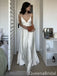 White Spaghetti Straps V Neck A-line Evening Gown Maxi Long Evening Party Prom Dresses ,WGP1062