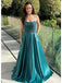 Elegant Green Spaghetti Strap A-Line Lace Up Back Long Prom Dresses,WGP443