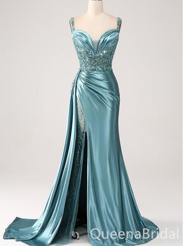 Sexy Charming Mermaid Side Slit Appliques Maxi Long Formal Prom Dresses Evening Gown ,WGP543