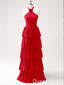 Red Layer A-line Halter Evening Gown Maxi Long Evening Party Prom Dresses ,WGP1213