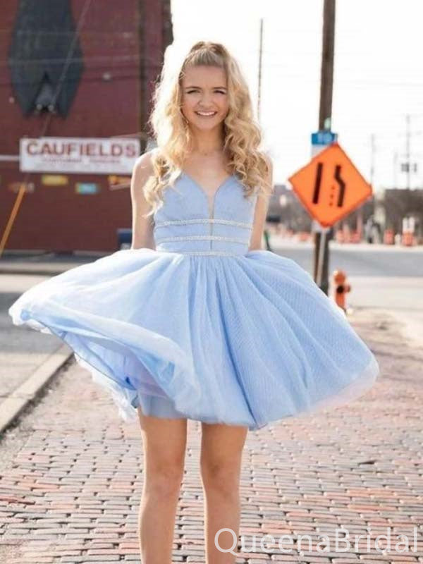 Elegant Charming Sweetheart A-line Spaghetti Straps Short Homecoming Dresses with Pleats ,QB0666