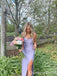 Spaghetti Straps Lilac Sheath Evening Gown Maxi Long Evening Party Prom Dresses with Side Slit,WGP1214