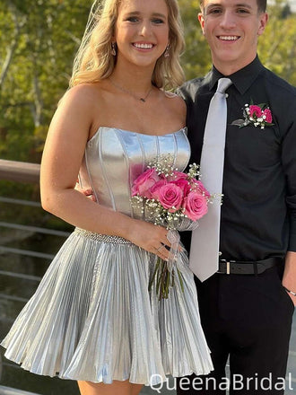 Elegant Strapless Bateau A-line Short Mini Homecoming Dress,QB0998