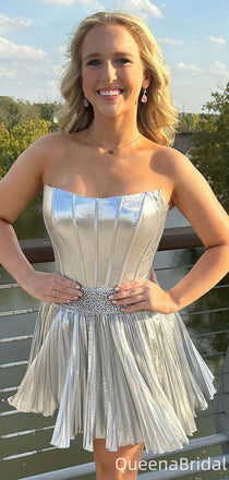 Elegant Strapless Bateau A-line Short Mini Homecoming Dress,QB0998