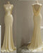 Elegant Light Yellow V Neck Mermaid Long Party Dress Prom Dresses,WGP1721