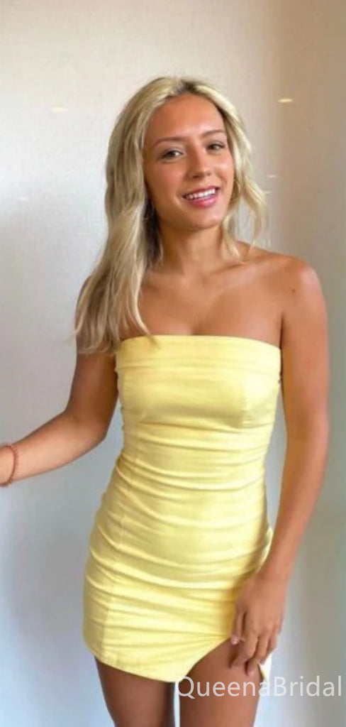 Elegant Simple Yellow Strapless Short Tight Graduation Party Homecoming Dresses,QB0667