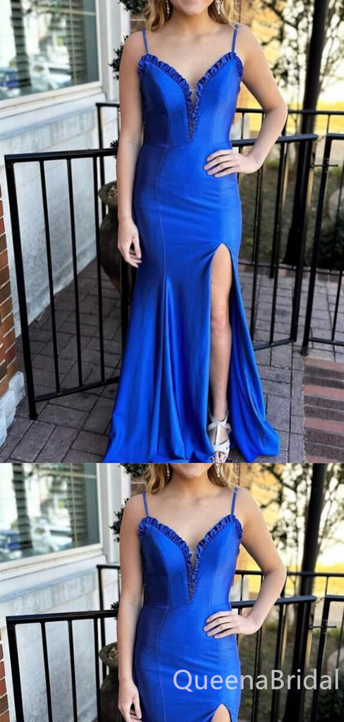 Sexy Elegant Side Slit Spaghetti Straps Evening Gown Long Prom Dresses ,WGP654