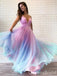 Colorful Spaghetti Straps Plunging A-line Evening Gown Maxi Long Evening Party Prom Dresses,WGP1138