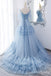 Blue Lace Up Back V Neck Layer Spaghetti Straps A-line Ball Gown Evening Gown Maxi Long Evening Party Prom Dresses ,WGP1215