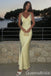 Elegant Yellow V Neck Sheath Long Prom Dresses ,WGP1609