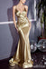 Stunning Gold Spaghetti Straps V Neck Mermaid Long Prom Dresses ,WGP1611