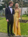 Elegant Yellow Strapless Side Slit Sheath Long Prom Dresses ,WGP1612