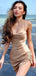 Elegant Champagne Spaghetti Straps Simple Cheap Short Homecoming Dresses, QB0464