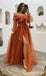 Gorgeous Off the Shoulder Sweetheart A-line Side Slit Long Sleeves Long Prom Dresses ,WGP1618