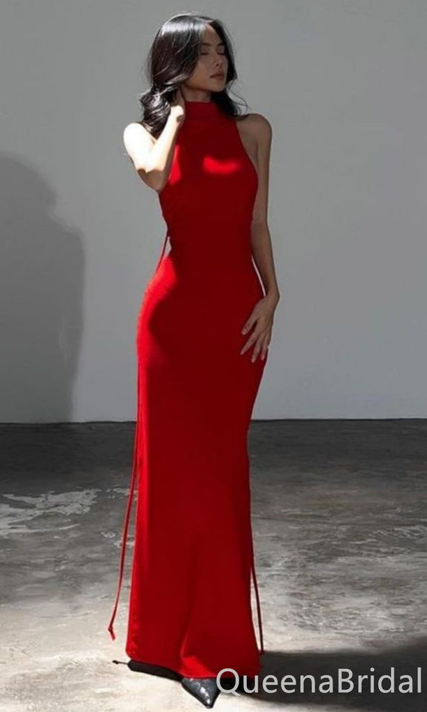 Sexy Red Jewel Mermaid Sleeveless Long Prom Dresses ,WGP1619