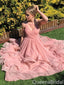 Elegant Blush Pink Spaghetti Straps V Neck A-line Long Prom Dresses ,WGP1620