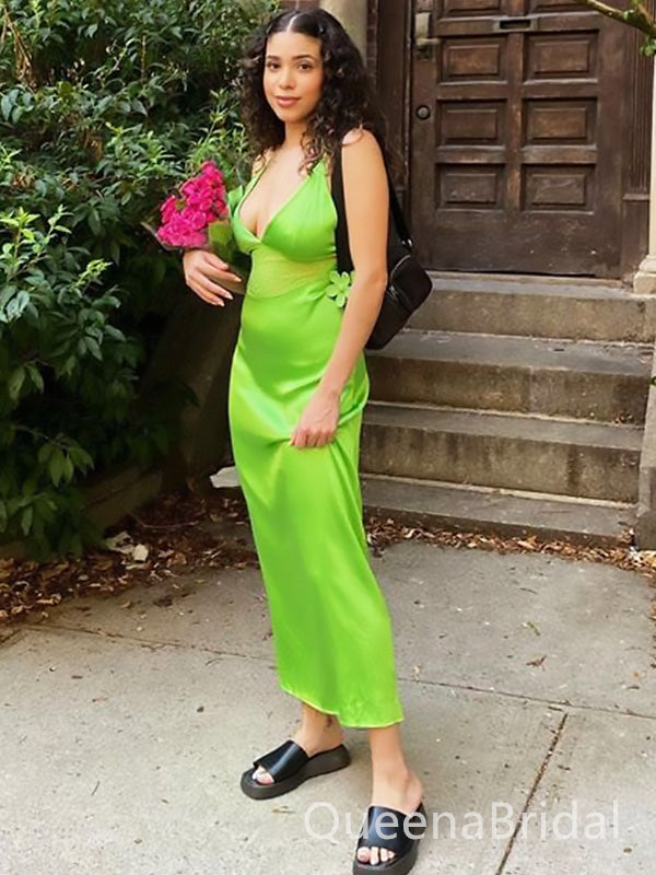 Sexy Green V Neck Spaghetti Straps Mermaid Sleeveless Evening Prom Dresses,WGP520