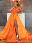 Orange A-line Strapless Evening Gown Maxi Long Evening Party Prom Dresses with Pleats ,WGP1065