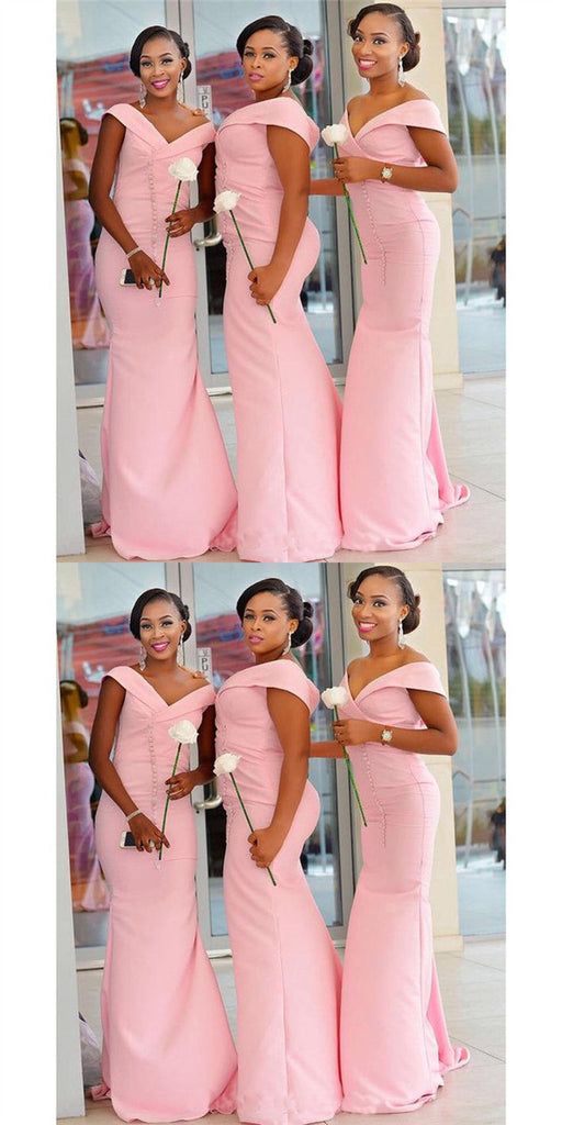 Unique Pink Elegant Off Shoulder Mermaid Long Charming Bridesmaid Dresses , BDS0154