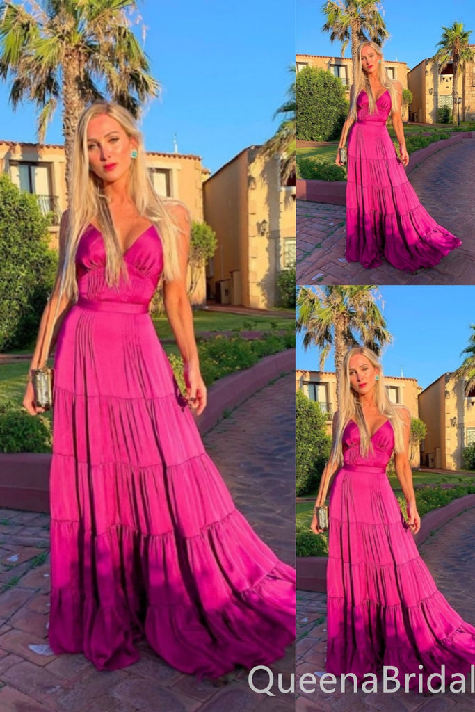 Spaghetti Straps Plunging A-line Evening Gown Maxi Long Evening Party Prom Dresses ,WGP1169