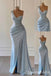 Light Blue One Shoulder Mermaid Evening Gown Maxi Long Evening Party Prom Dresses with Slit,WGP1141