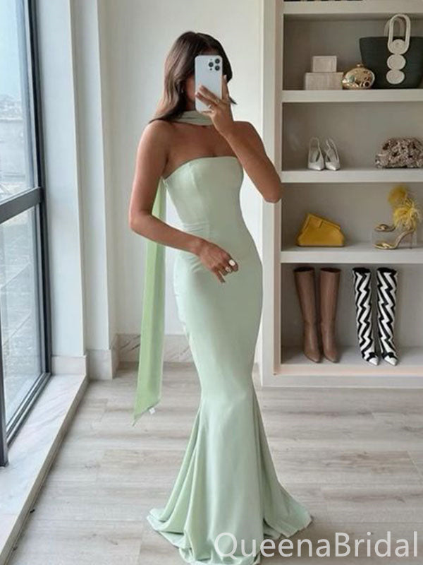 Sexy Mint Green Strapless Mermaid Long Prom Dresses ,WGP1629