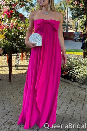 Gorgeous Hot Pink A-line Strapless Long Prom Dresses ,WGP1633