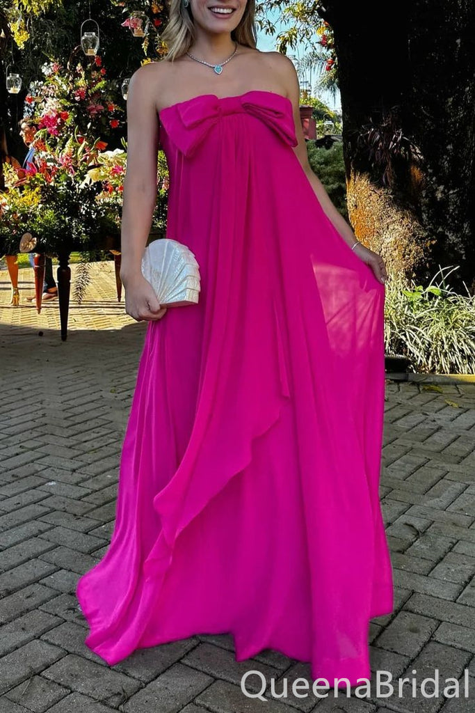 Gorgeous Hot Pink A-line Strapless Long Prom Dresses ,WGP1633